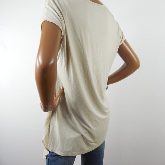 CHICO'S Top M Sz 1 Beige/Tan Knit Tunic Blouse Chiffon Overlay Relaxed Fit - Picture 8 of 11